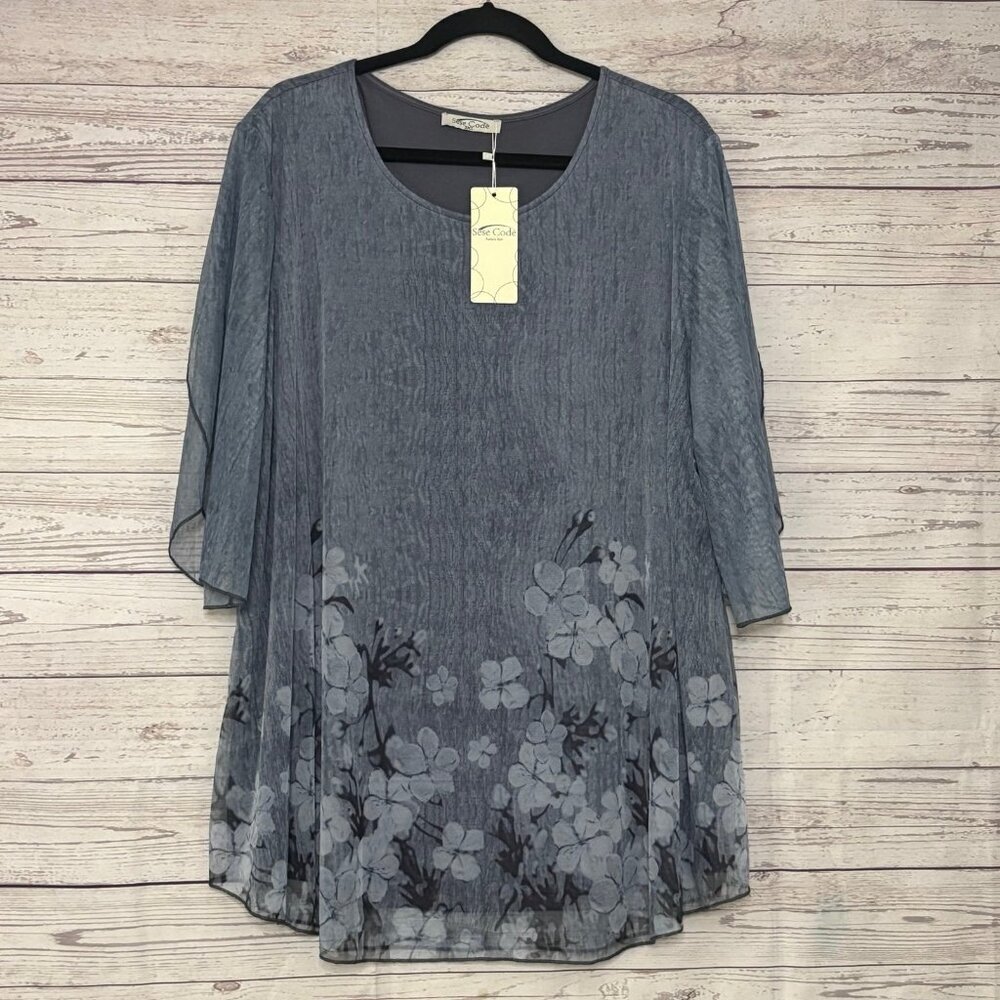 NWT Sese Code Floral Top w Tulip Sleeve 3XL